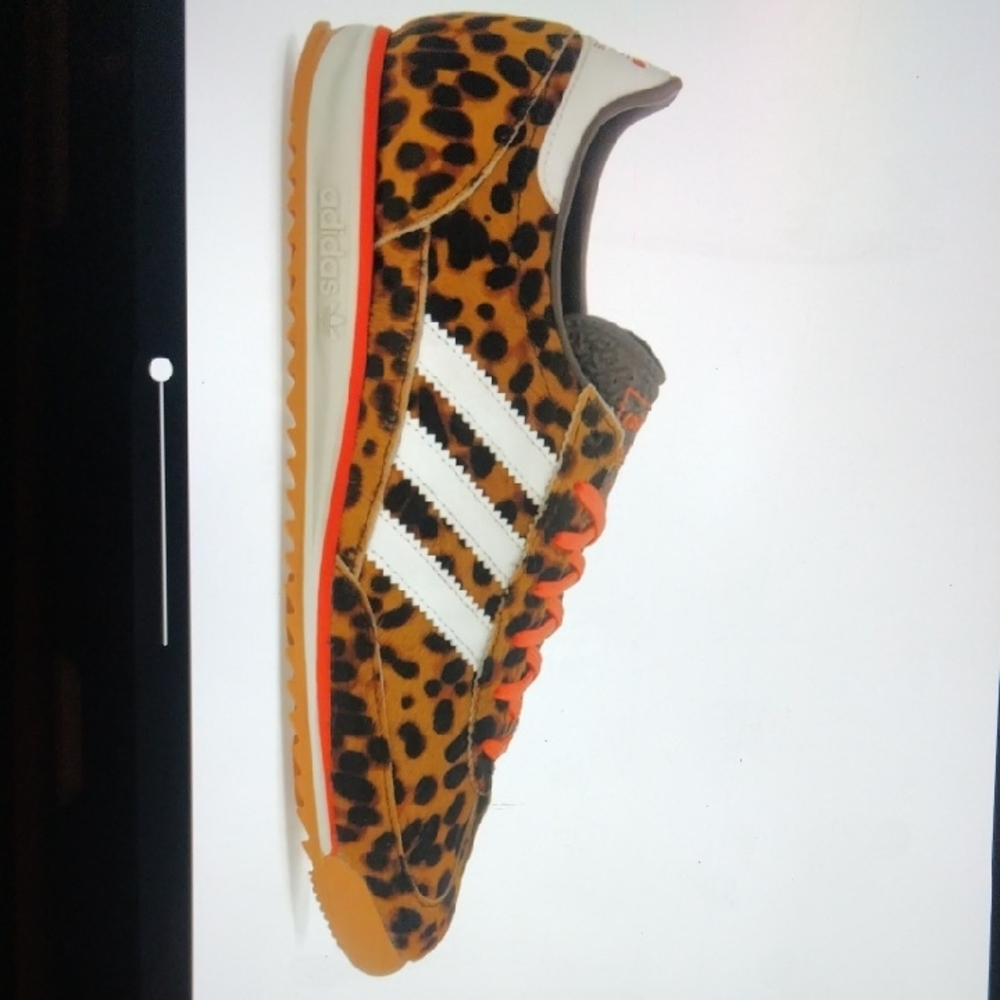 Adidas Women's Leopard Print Sneakers with White Stripes and Orange Accents